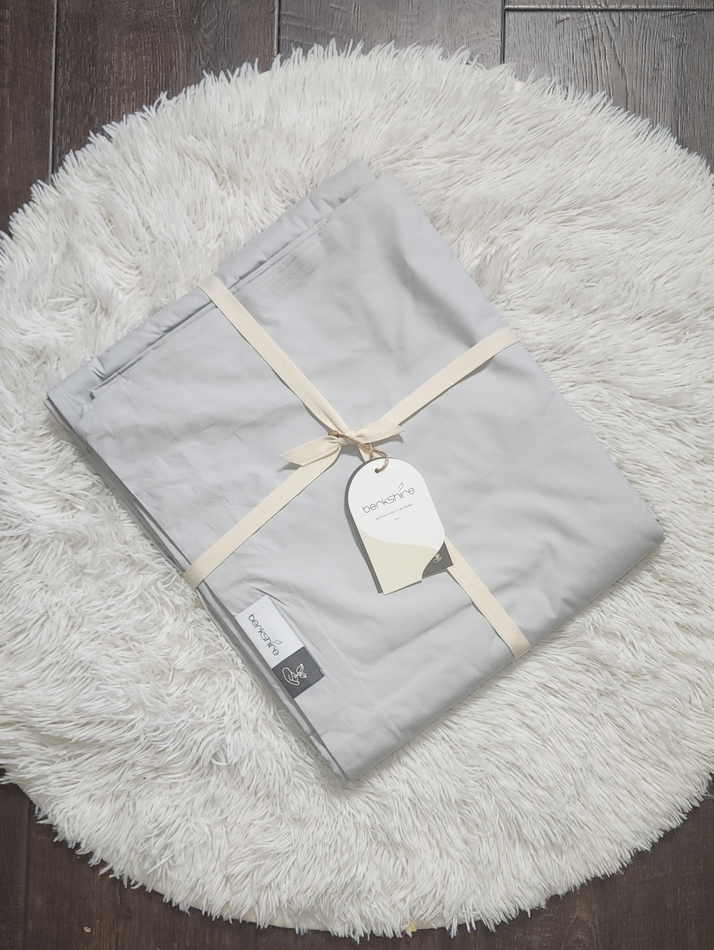 NEW! Berkshire 100% Organic Percale Cotton Duvet Set Full/Queen - Light Grey